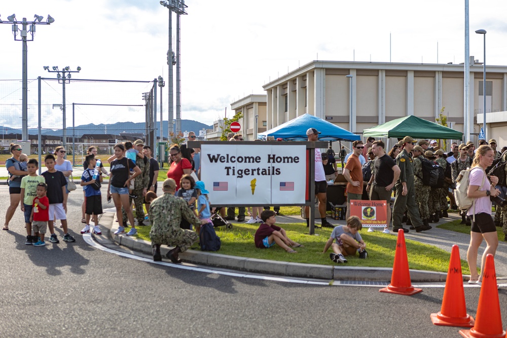 Home at last: U.S. Sailors with VAW-125 return to Marine Air Station Iwakuni Japan