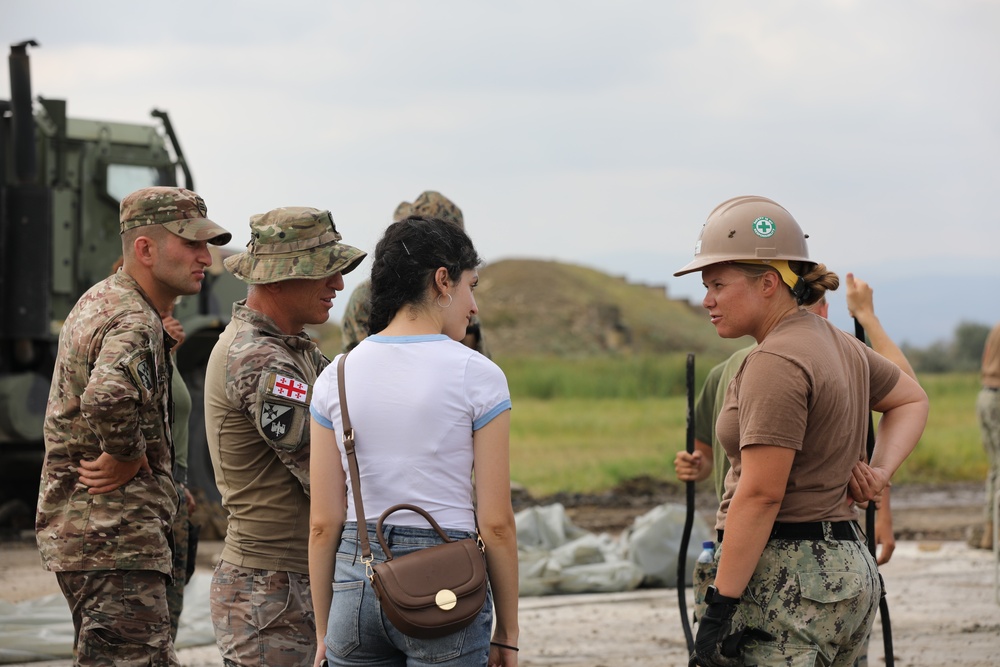 U.S. Marines and Navy Seabees fix damaged airstrip in Vaziani
