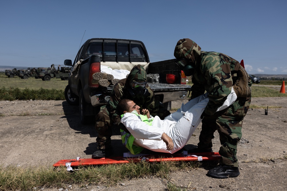 U.S. and Georgian CBRN Work Together in a Simulated Casualty Scenario [4 of 6]