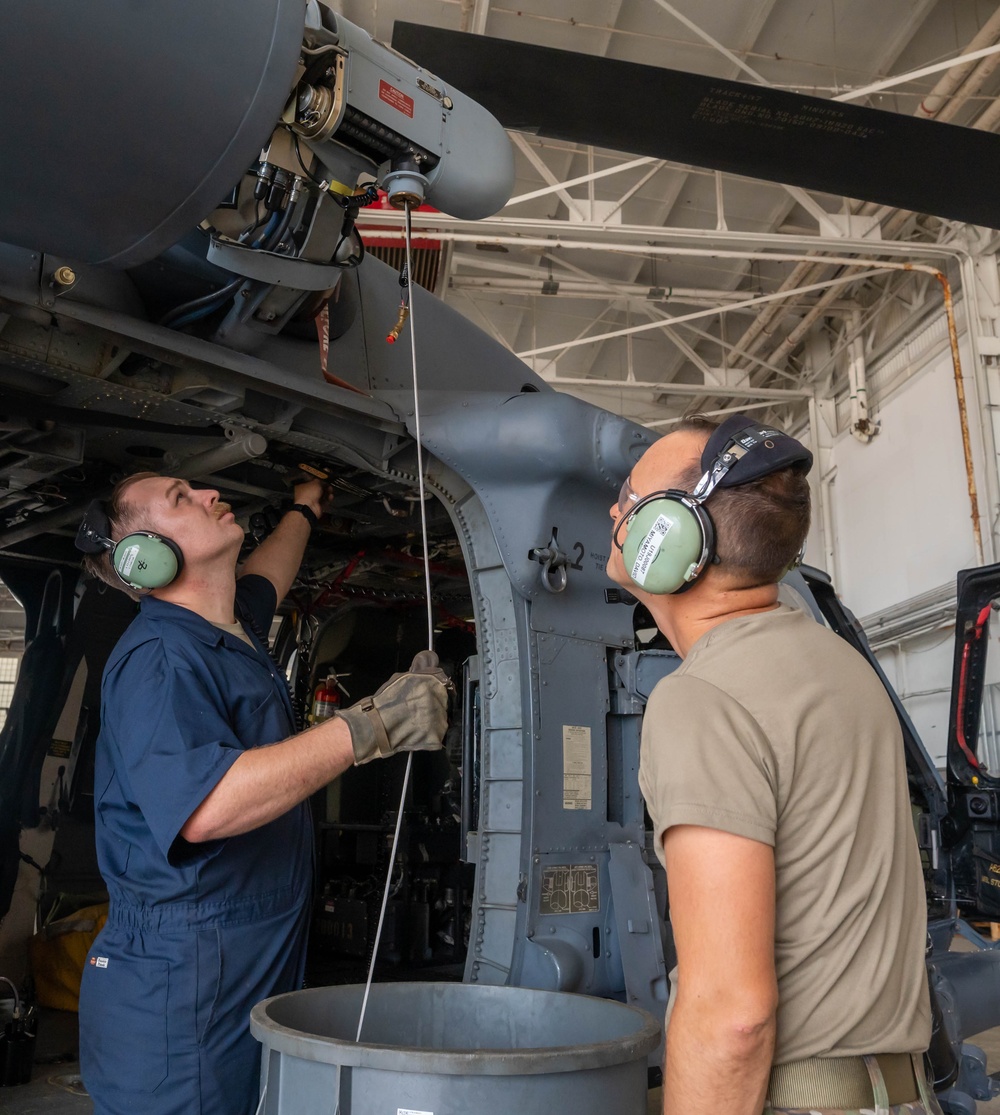 Hoist is removed from an HH-60G Pave Hawk helicopter