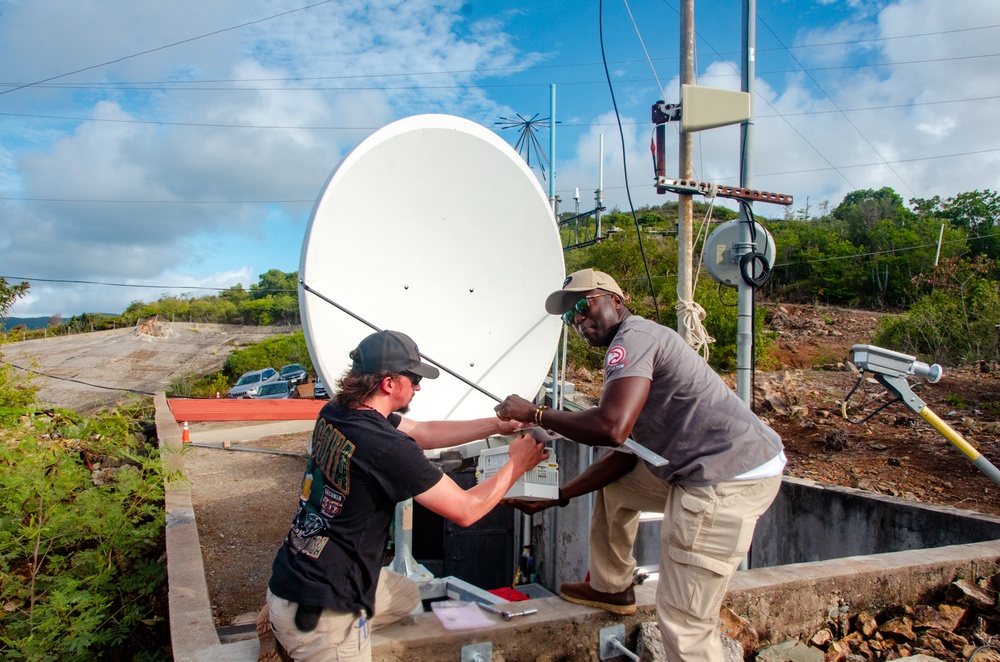 Mobile Emergency Response Support Team Work on Satellite Dish at St. Thomas FEMA Bunker