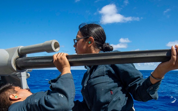 USS Paul Hamilton Mark 38 Barrel Install