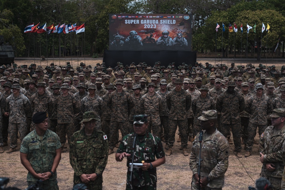 MRF-D Marines participate in the opening ceremony of Super Garuda Shield 2023