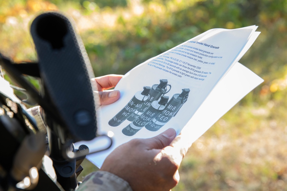 Army Reserve Best Squad competitor studies for the grenade identification exercise