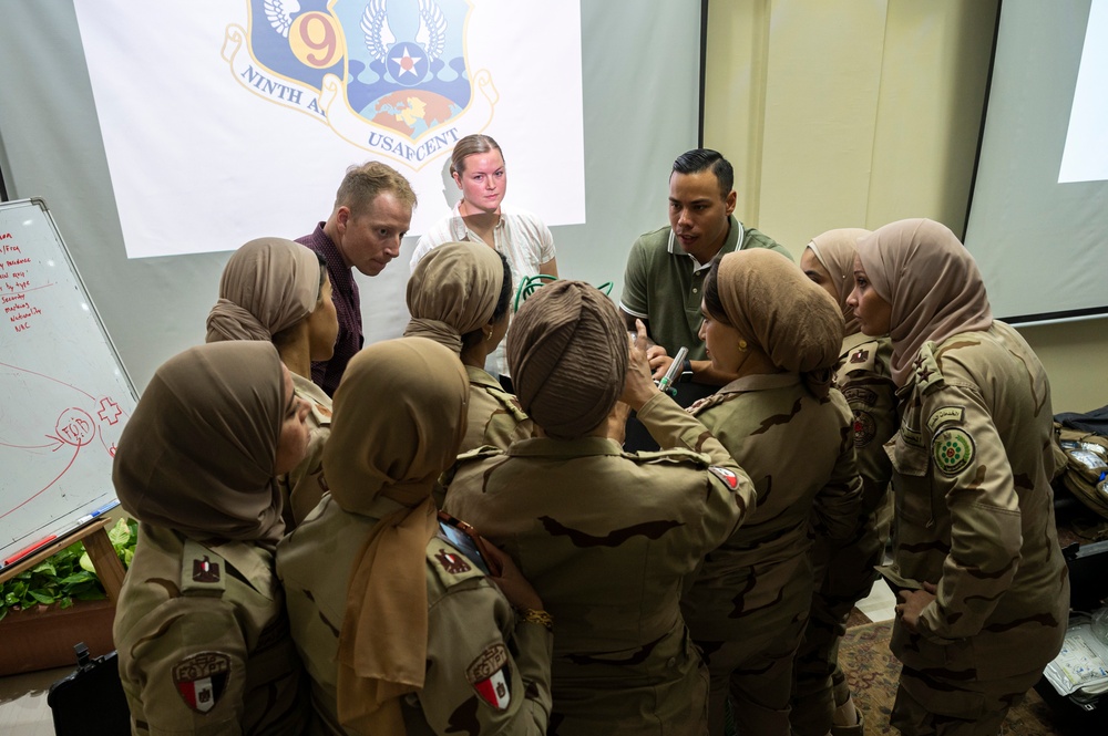 USAF Aeromedical Evacuation Airmen share knowledge with Egyptian partners during exercise Bright Star 23