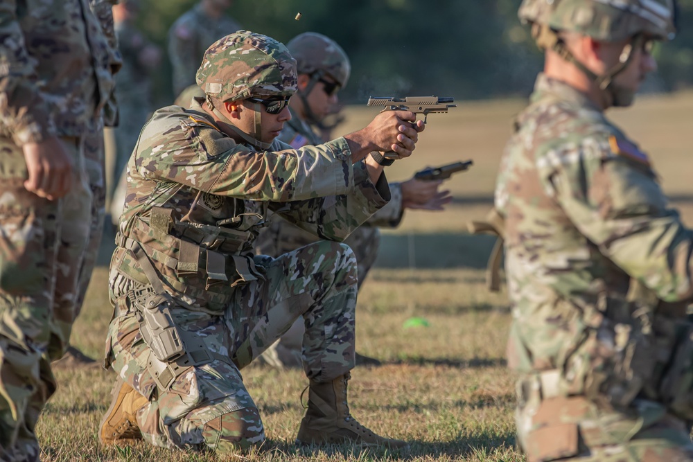 A U.S. Army soldier fires the M17 pistol