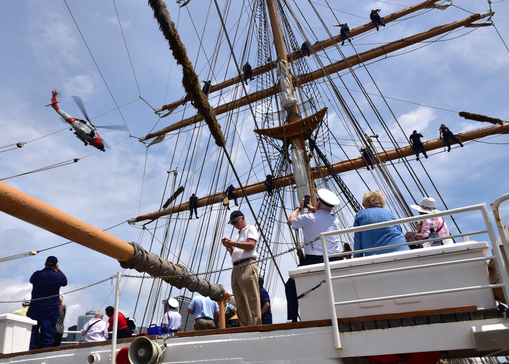 Coast Guard Cutter Eagle welcomes dignitaries aboard in New York Harbor after four-month training cruise