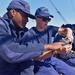 Basic seamanship training aboard Coast Guard Cutter Eagle includes knots, teamwork