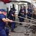 Swabs from Coast Guard Academy Class of 2027 use teamwork, muscle power aboard Coast Guard Cutter Eagle