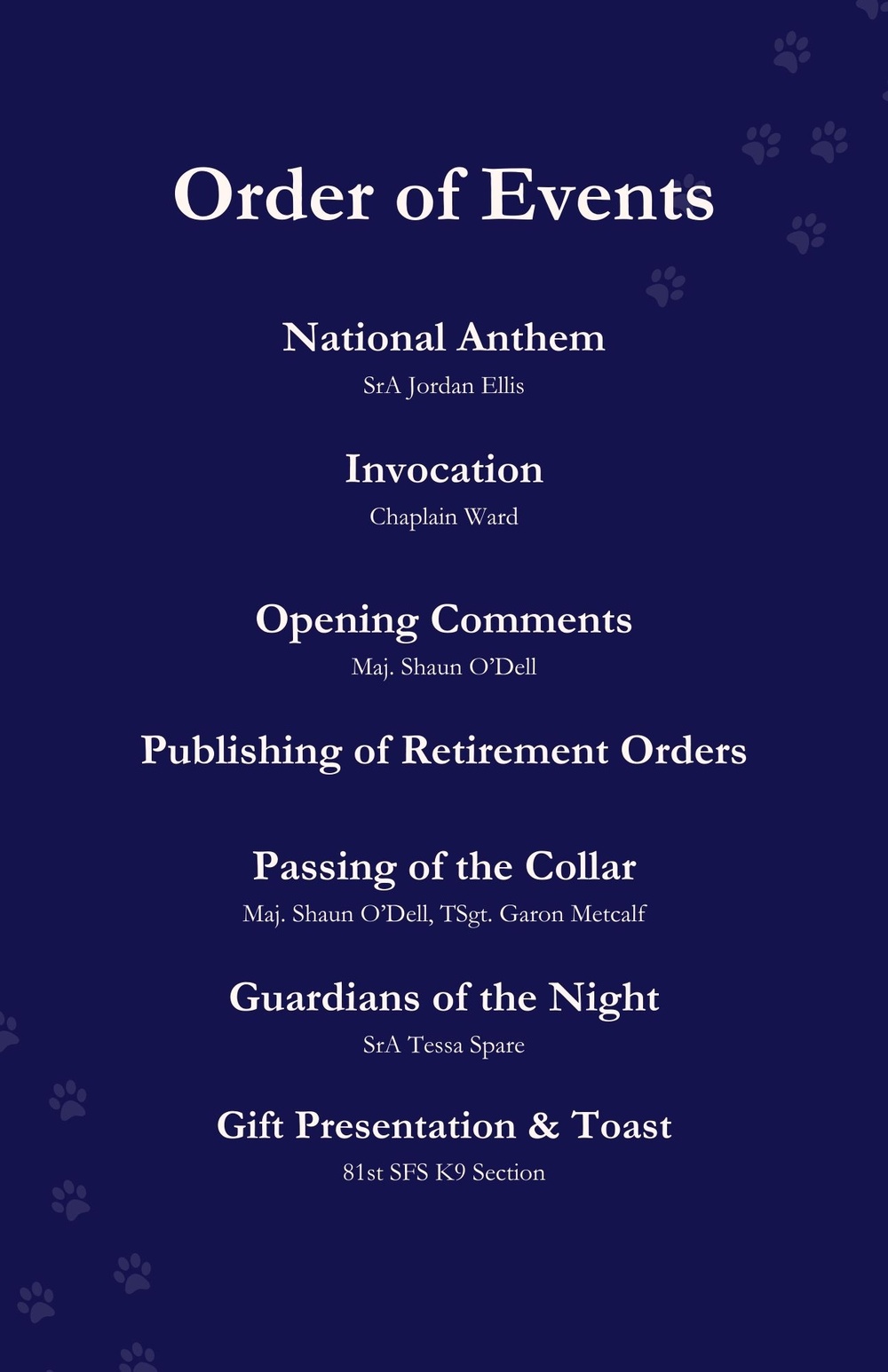 MWD Gamma Retirement Ceremony Program