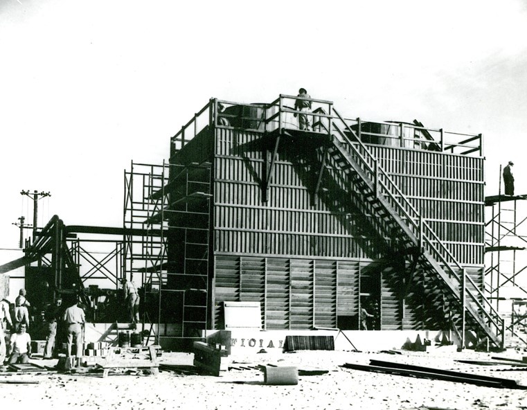 Cooling towers for an air-conditioning plant under construction at the Dhahran airfield