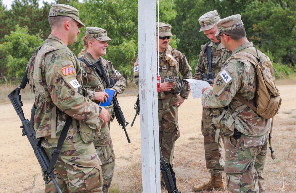 U.S. Army Reserve Best Squad competitors participate in the day land navigation event.