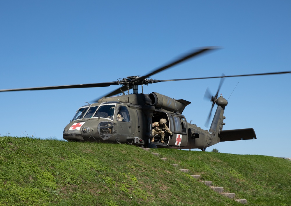 Pilots take flight for MEDEVAC training during Saber Junction 23