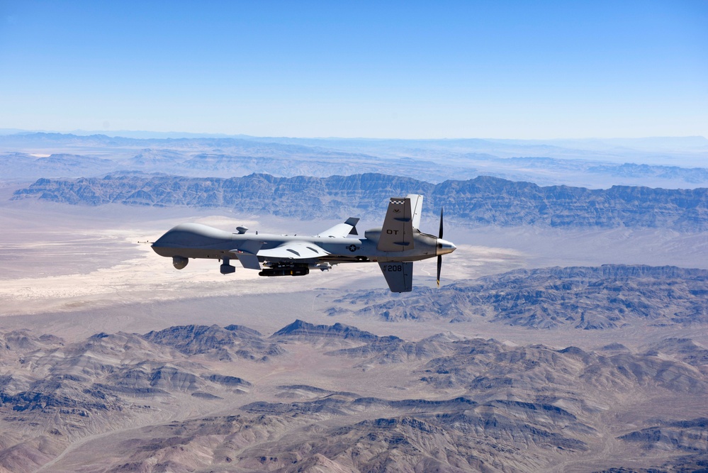 MQ-9 Hellfire launches in the desert