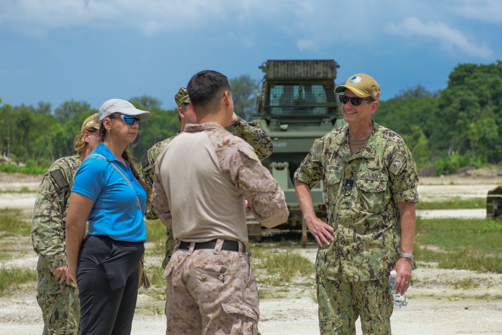 Rear Adm. Gregory Huffman visits Marines from 7th Engineering Support Battallion (ESB) stationed on Peleliu.