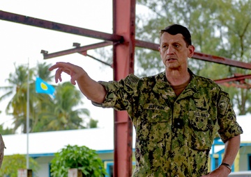 Rear Adm. Gregory Huffman visits the Marines from 7th Engineering Support Battalion (ESB) stationed on Peleliu