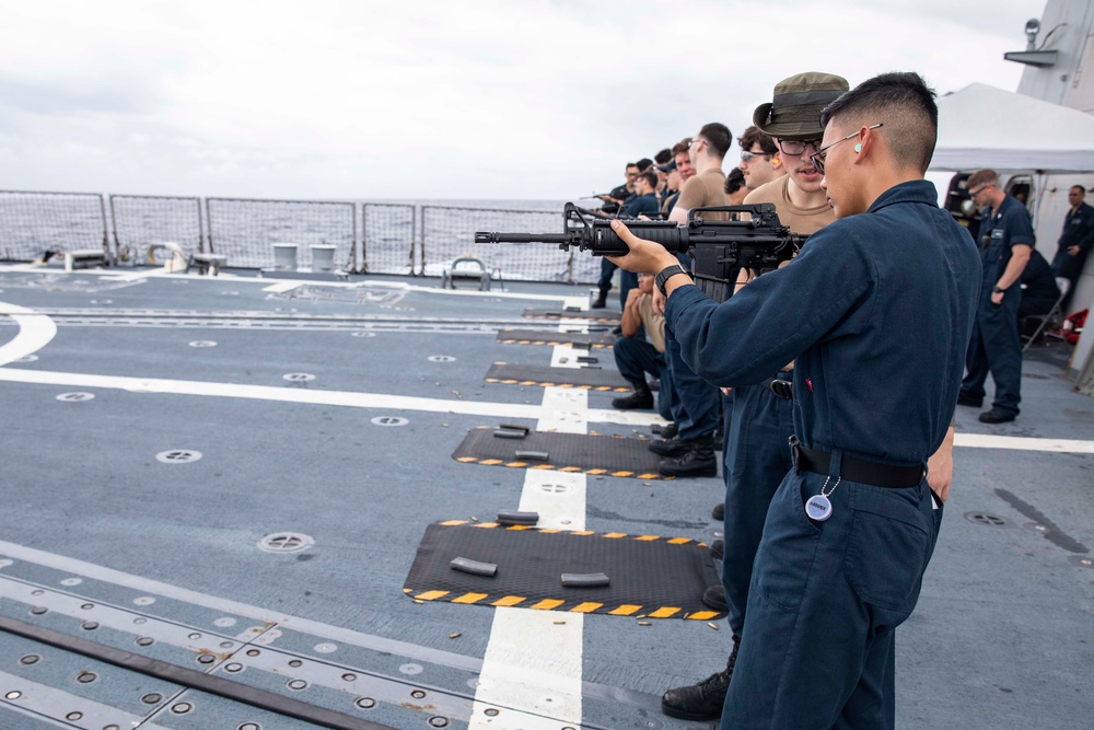 USS Ralph Johnson conducts gun qualification shoot.