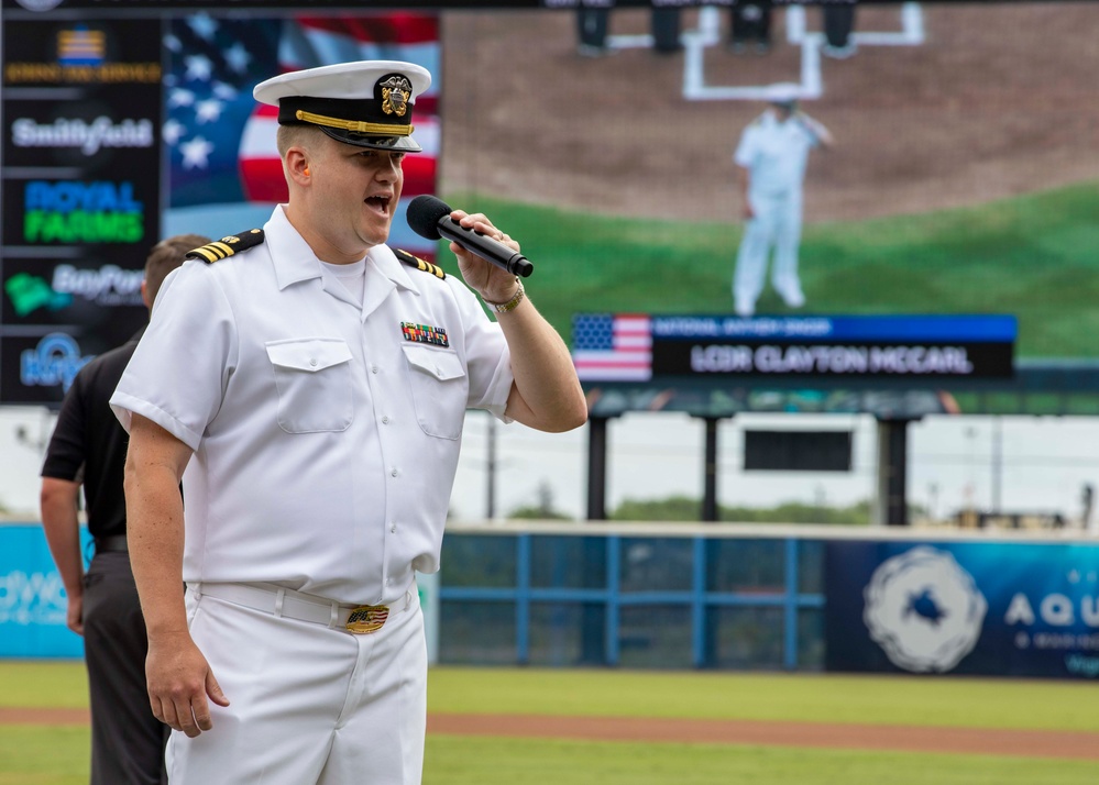 USS George H.W. Bush (CVN 77) Attends Norfolk Tides Baseball Game