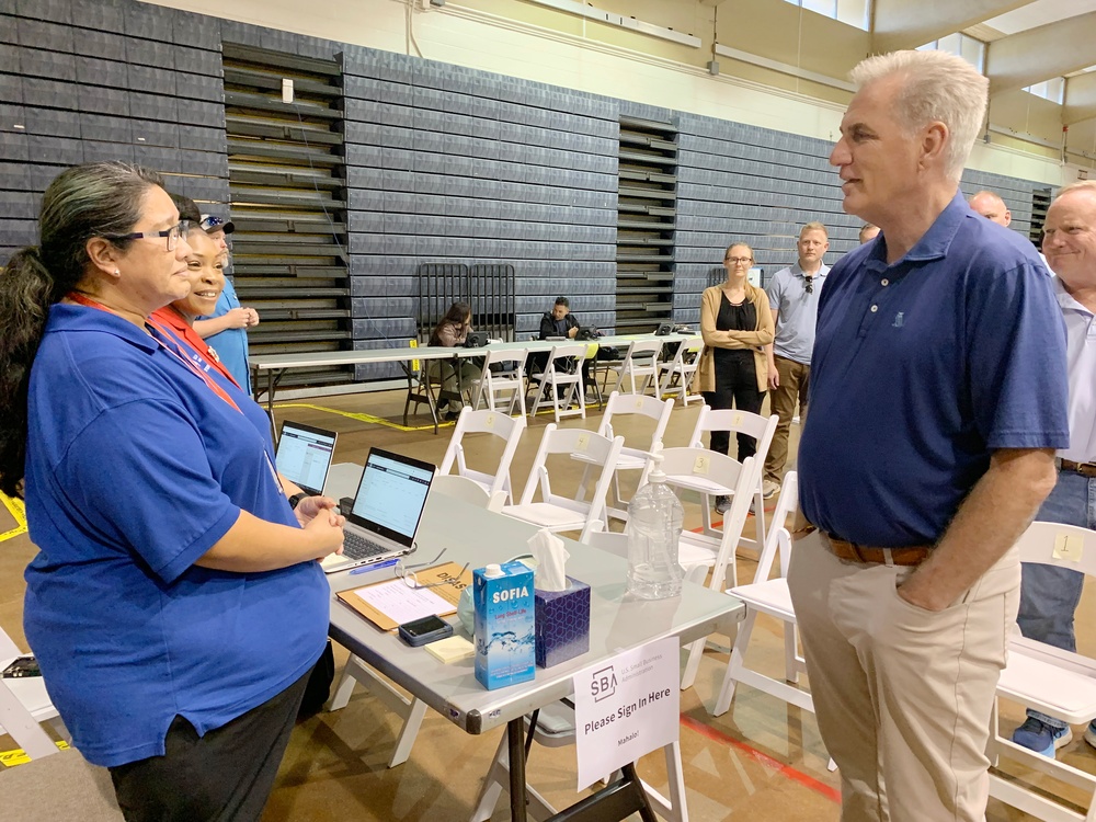 Speaker of the House, Kevin McCarthy tours the Lahaina HI DRC