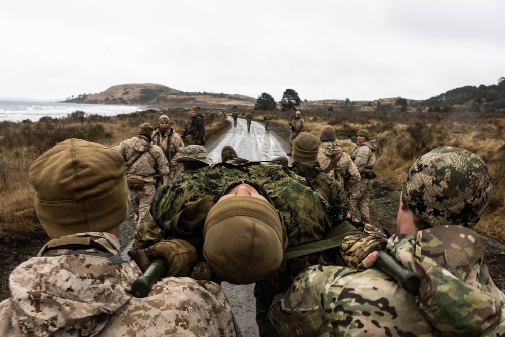 1st Battalion, 4th Marines; Chilean naval infantry rehearse CASEVAC protocols