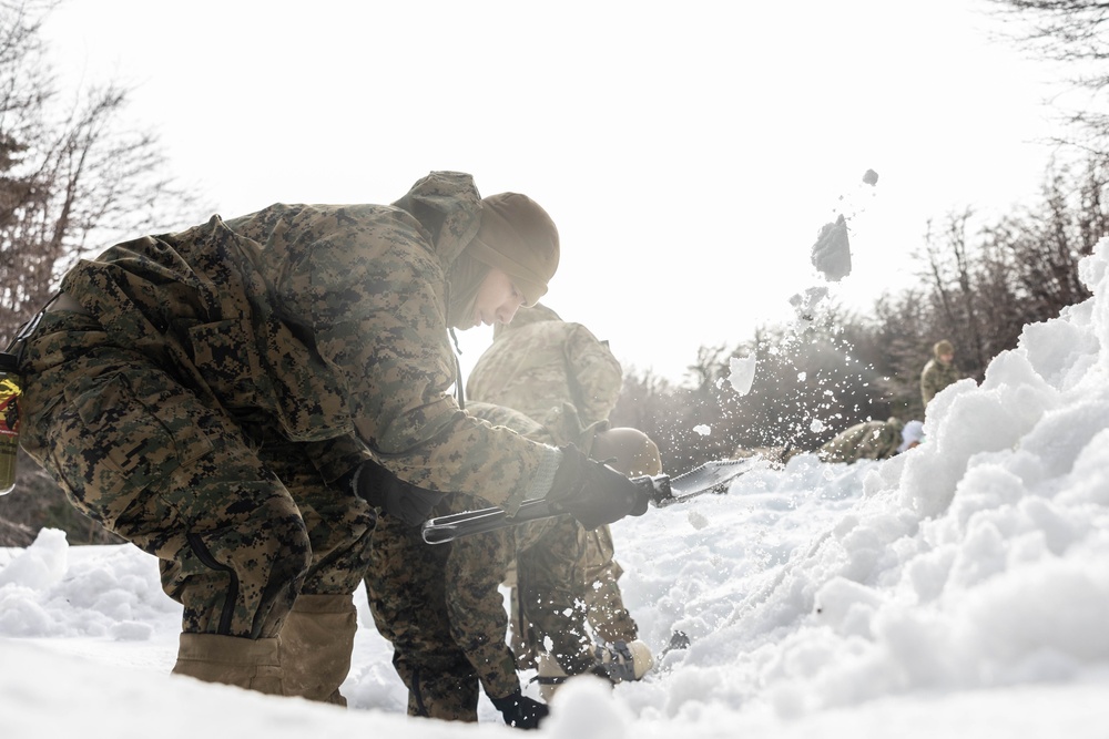 1st Battalion, 4th Marines; Chilean naval infantry build snow shelters