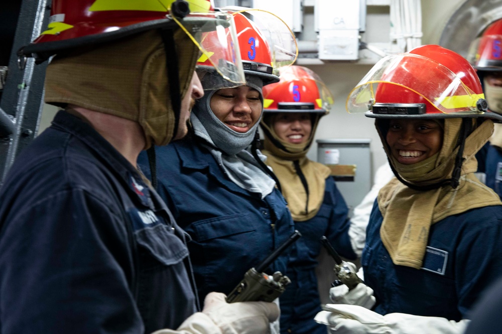 USS Ralph Johnson conducts IET drills.