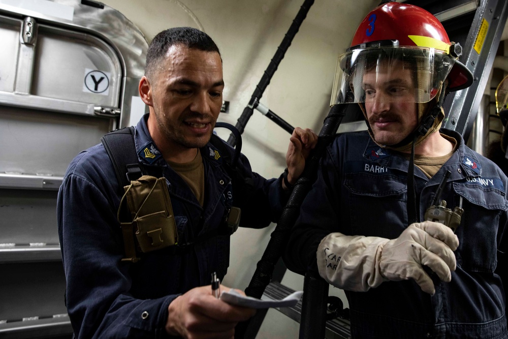 USS Ralph Johnson conducts IET drills.