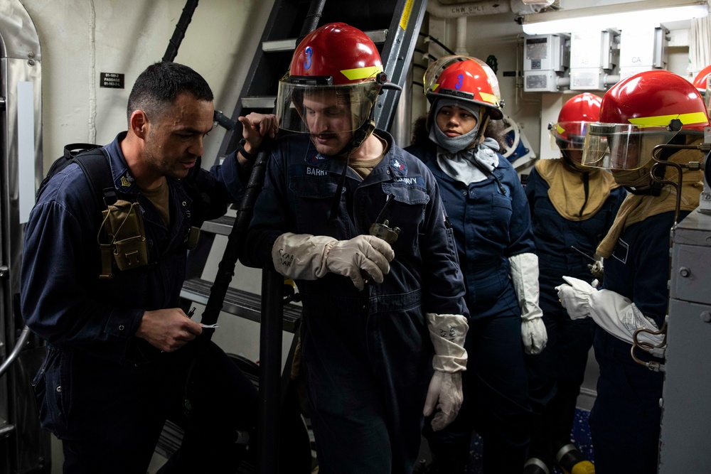 USS Ralph Johnson conducts IET drills.