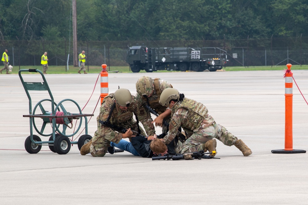 514th Security Forces Squadron defenders apprehend man in exercise