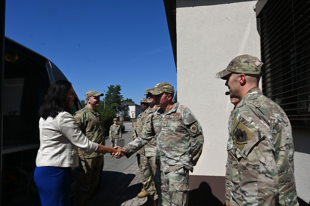 The Honorable Kristyn Jones visits with the 435th Air Ground Operations Wing