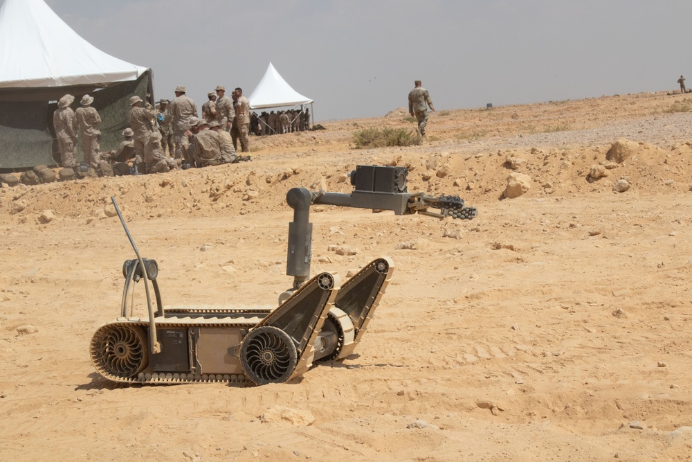 Explosive Ordinance Detonation robot demonstrates its capabilities