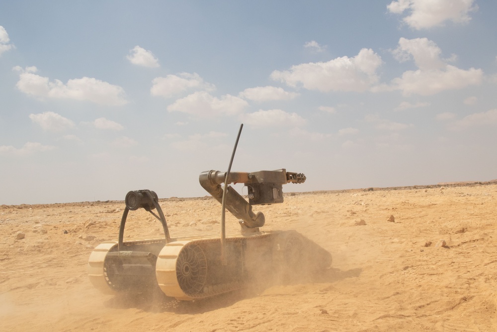 Explosive Ordinance Detonation robot demonstrates its capabilities