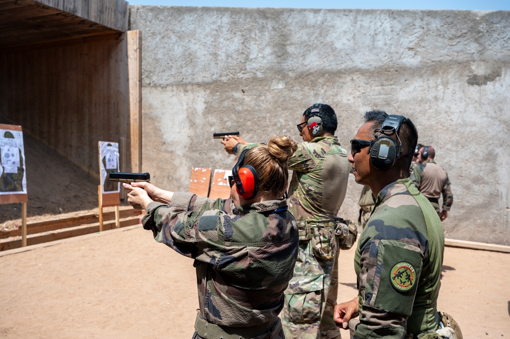 U.S. Army members with the 489th Civil Affairs Battalion,Southern European Task Force, Africa, joined members of the French armed forces for a cross-nation range exercise at their small arms range in Djibouti