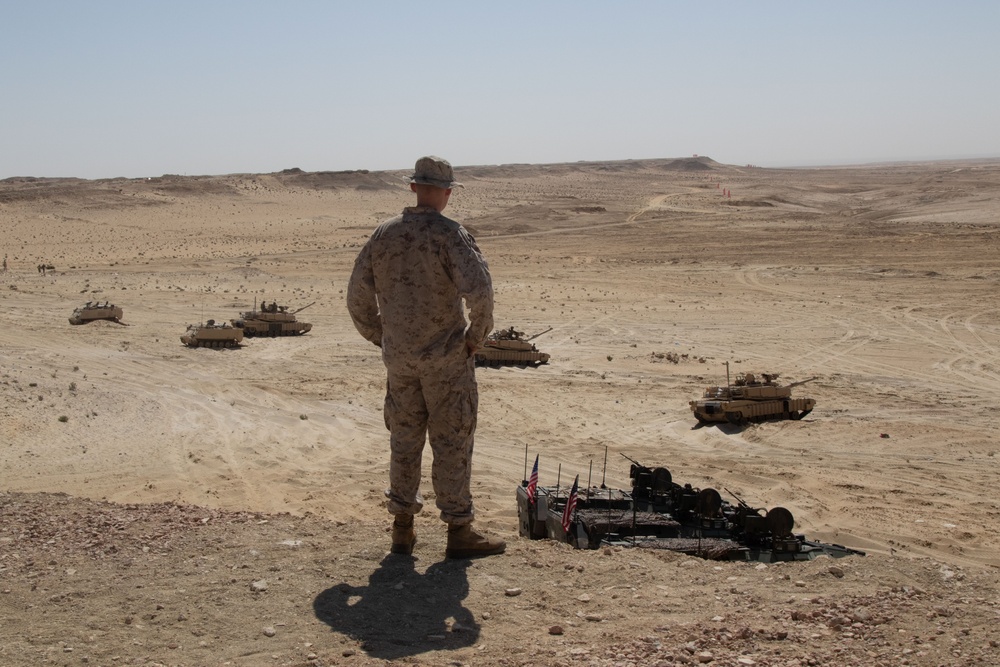 A U.S. Marine prepares for a combined arms live fire rehearsal in support of exercise Bright Star 23