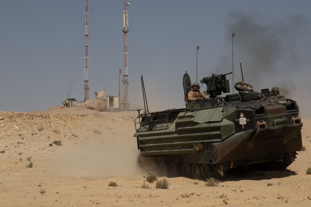 U.S. Marines maneuver during a rehearsal in preparation for a combined live fire exercise during exercise Bright Star 2023