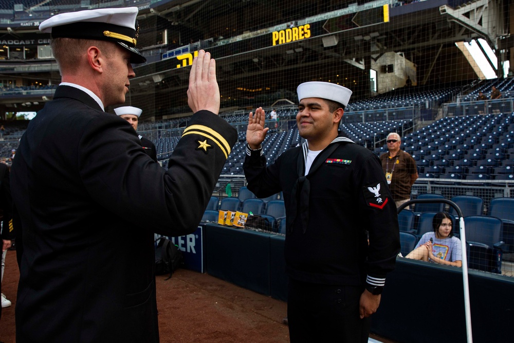 Abraham Lincoln Sailor reenlists at Petco Park