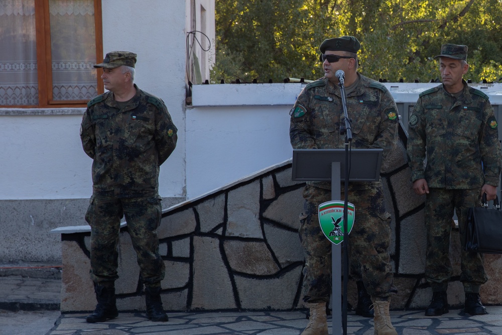 Soldiers from 10th Mountain Division and Bulgarian Land Forces 101st Alpine Regiment participate in the Rhodope 23 opening ceremony on Sep. 11, 2023, near Smolyan, Bulgaria