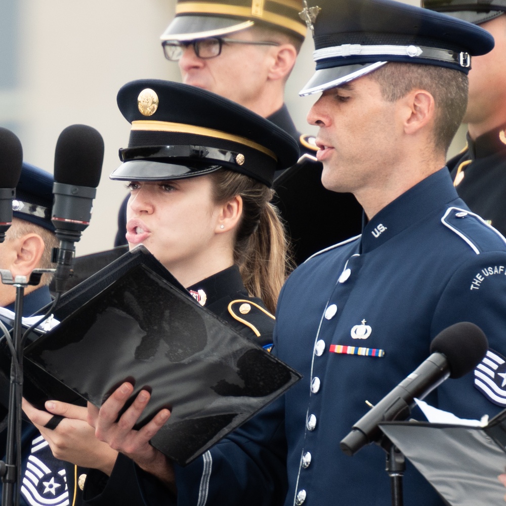 The United States Navy Band and Armed Forces Joint Chorus takes part in the 2023 9/11 Rememberance Ceremony at the Pentagon