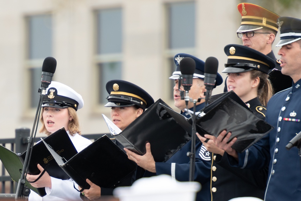 The United States Navy Band and Armed Forces Joint Chorus takes part in the 2023 9/11 Rememberance Ceremony at the Pentagon