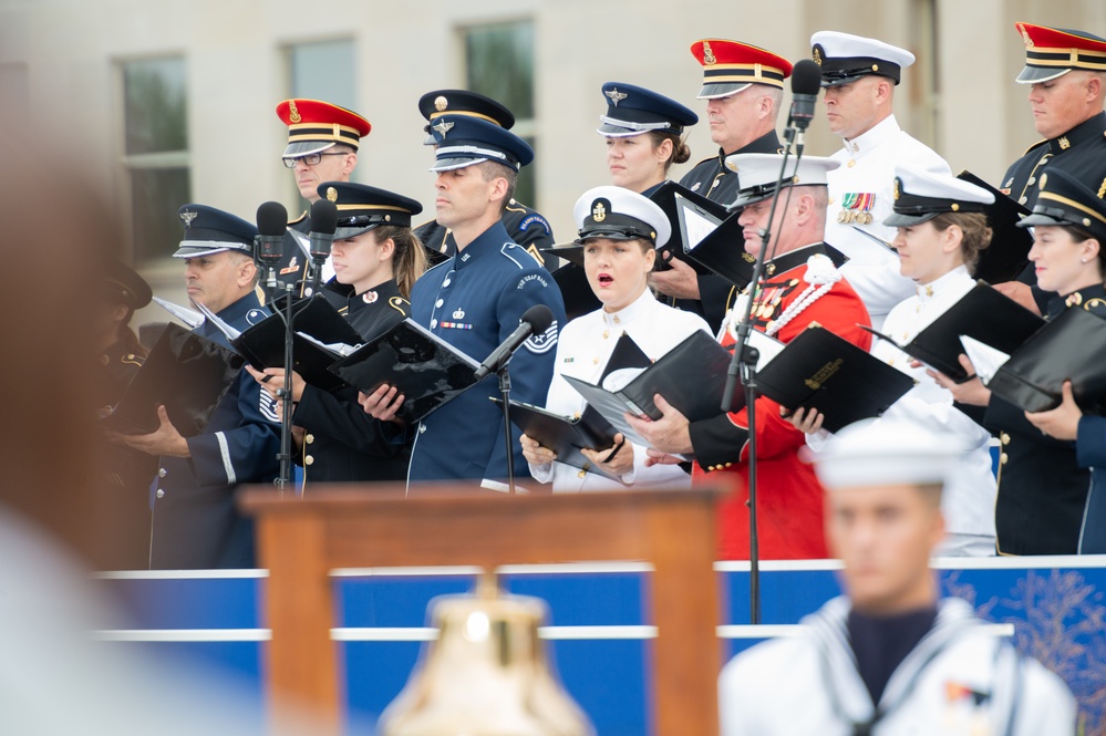 The United States Navy Band and Armed Forces Joint Chorus takes part in the 2023 9/11 Rememberance Ceremony at the Pentagon