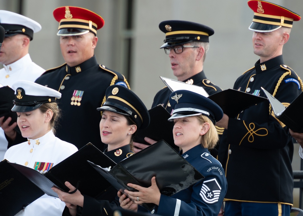 The United States Navy Band and Armed Forces Joint Chorus takes part in the 2023 9/11 Rememberance Ceremony at the Pentagon