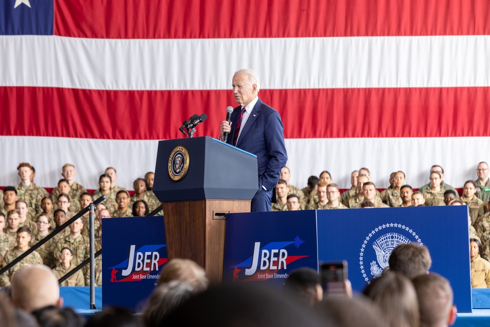 President Biden speaks to service members to commemorate 22nd anniversary of 9/11 at JBER