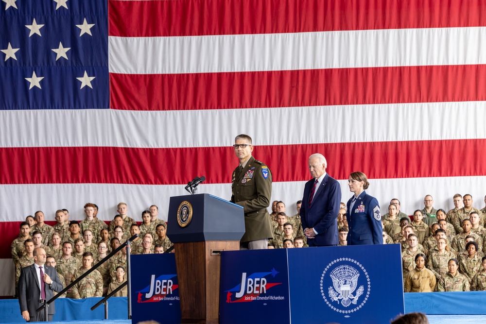 President Biden speaks to service members to commemorate 22nd anniversary of 9/11 at JBER