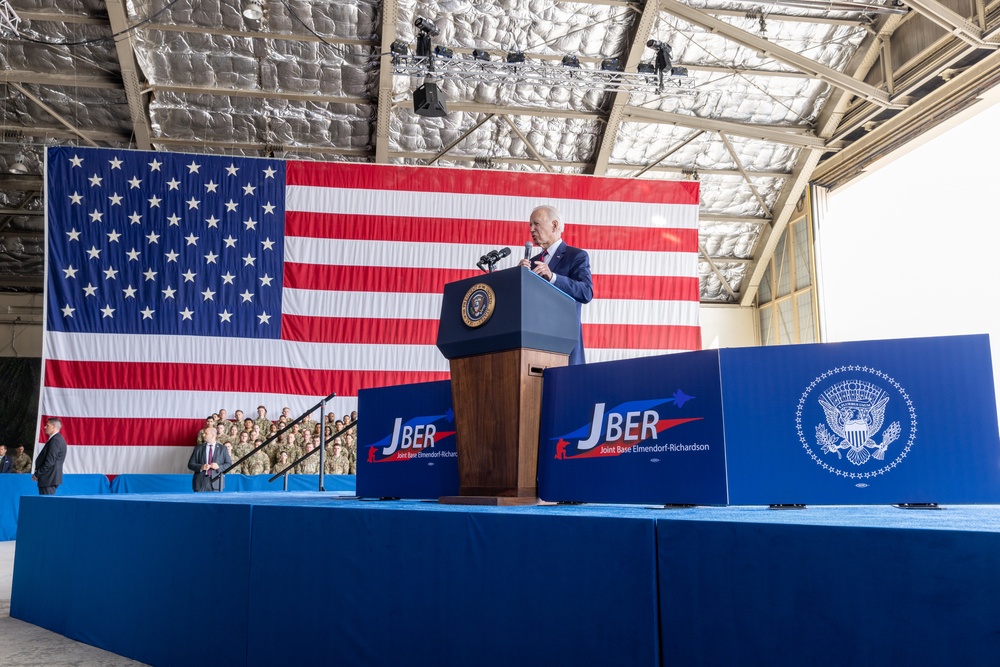 President Biden speaks to service members to commemorate 22nd anniversary of 9/11 at JBER