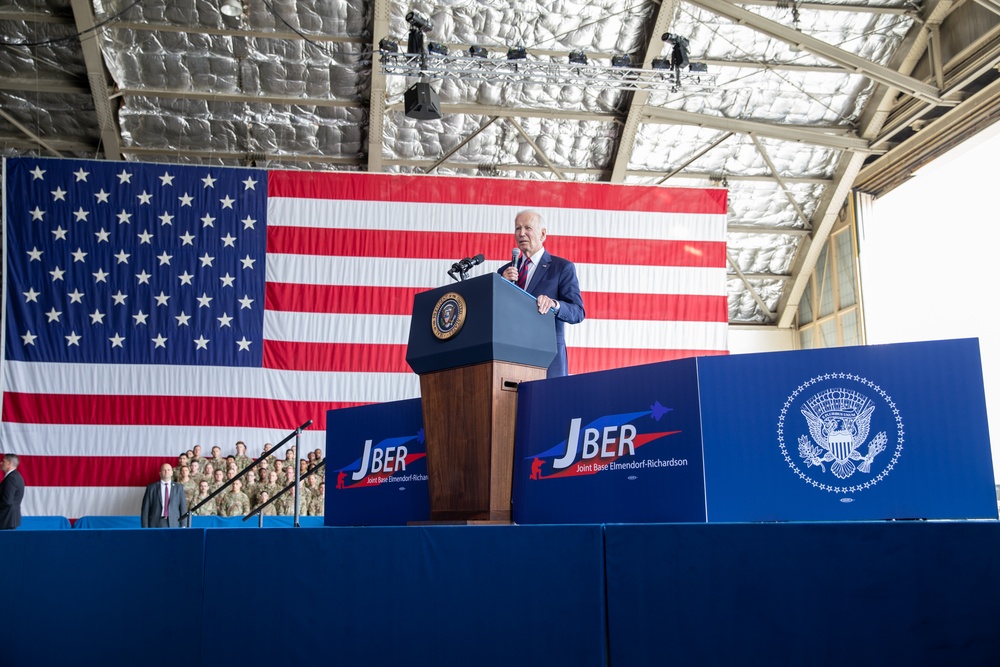 President Biden speaks to service members to commemorate 22nd anniversary of 9/11 at JBER