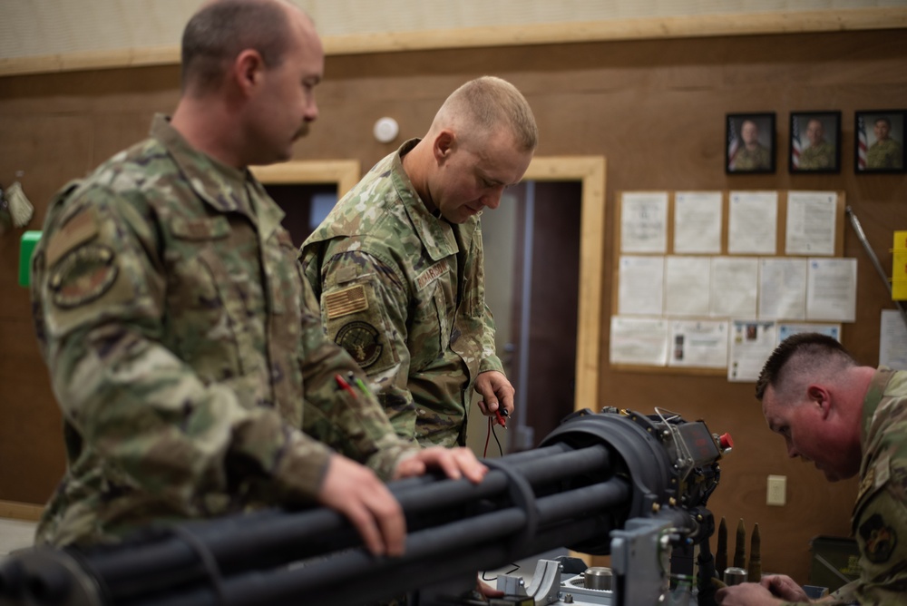 378th EAMXS performs maintenance on F-16 20mm gun system