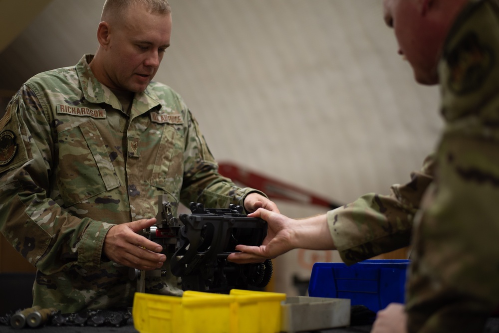 378th EAMXS performs maintenance on F-16 20mm gun system