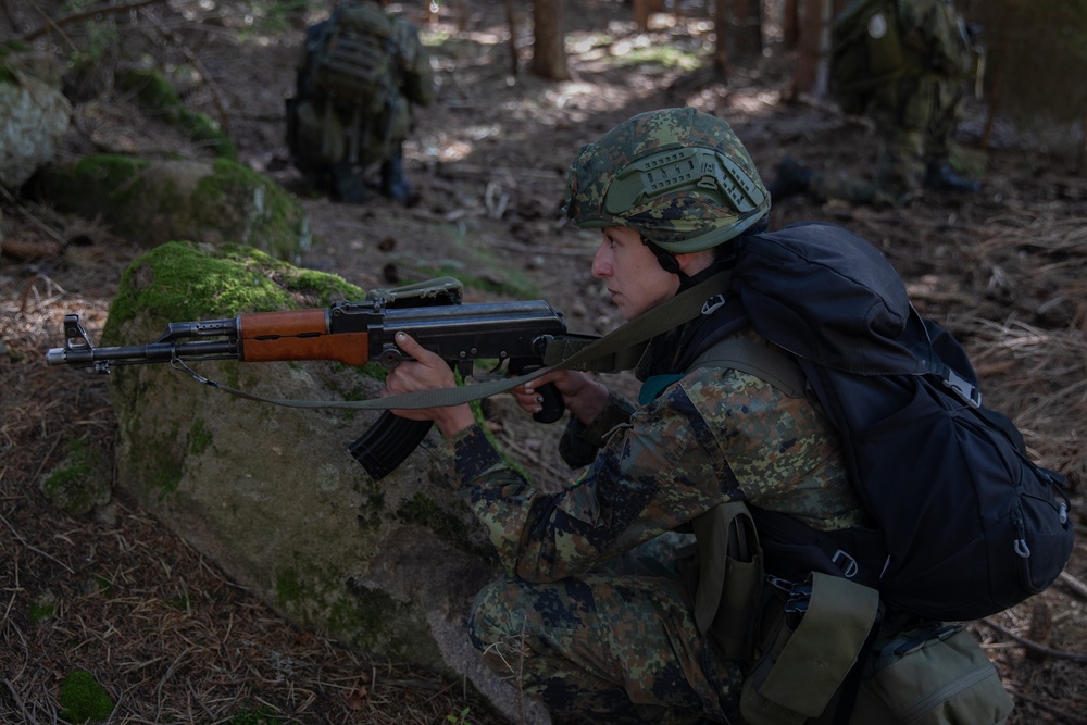 Soldiers from 10th Mountain Division and Bulgarian Land Forces 101st Alpine Regiment participate in the Rhodope 23 attack lane on Sep. 12, 2023, near Smolyan, Bulgaria