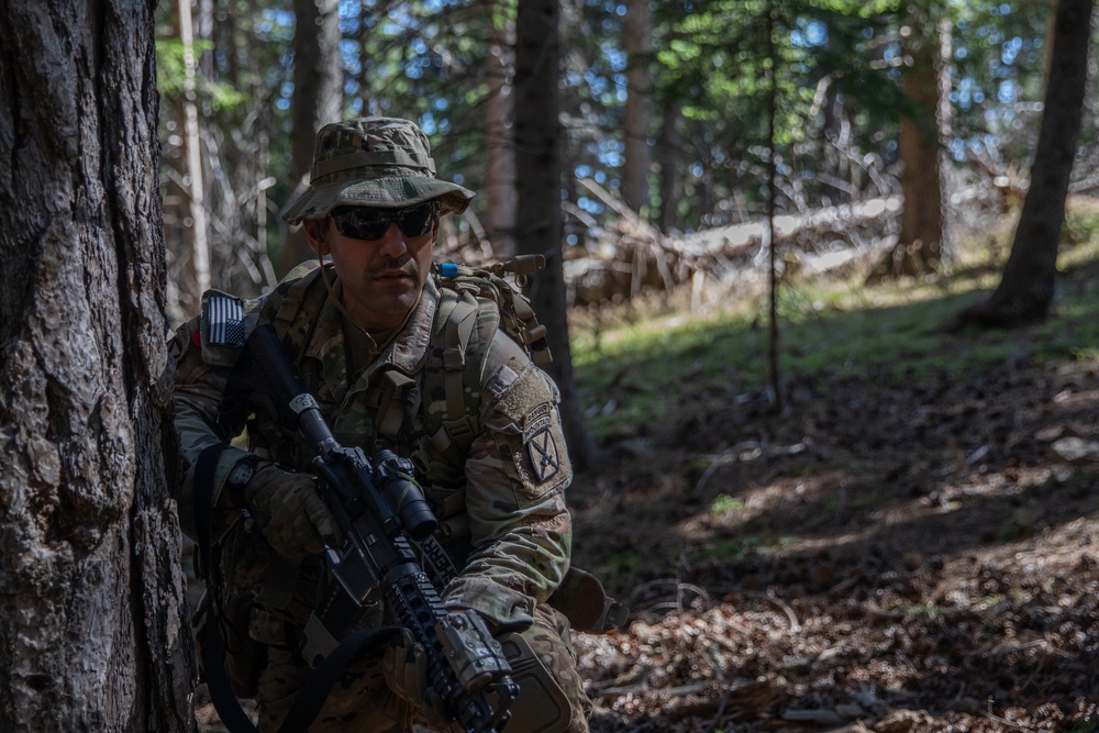 Soldiers from 10th Mountain Division and Bulgarian Land Forces 101st Alpine Regiment participate in the Rhodope 23 attack lane on Sep. 12, 2023, near Smolyan, Bulgaria