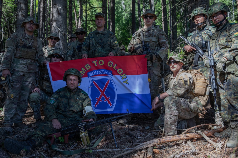 Soldiers from 10th Mountain Division and Bulgarian Land Forces 101st Alpine Regiment participate in the Rhodope 23 attack lane on Sep. 12, 2023, near Smolyan, Bulgaria